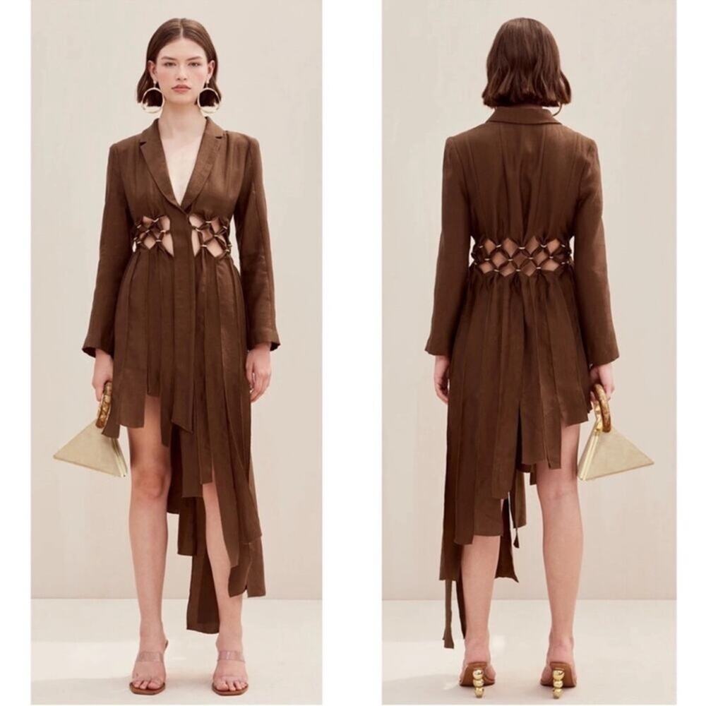 CULT GAIA Elana Cutout Asymmetrical Long Sleeve Midi Dress Size Small